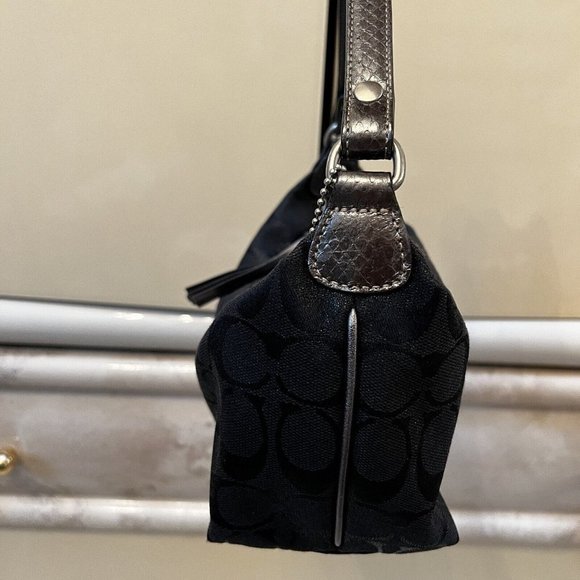 Vintage Y2k Coach Black Glitter Python Leather Handle Mini Hand Shoulder Bag - Picture 4 of 9